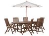 Gartenmöbel Set mit Sonnenschirm beige Akazienholz dunkelbraun 6-Sitzer AMANTEA_880581