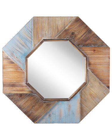 Drewniane ośmiokątne lustro ścienne 77 x 77 cm wielokolorowe MIRIO