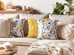 Koristetyyny sametti keltainen/sininen 45 x 45 cm CATTLEYA