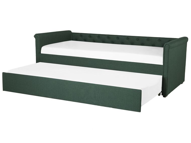 Tagesbett ausziehbar Leinenoptik dunkelgrün Lattenrost 90 x 200 cm LIBOURNE_742631