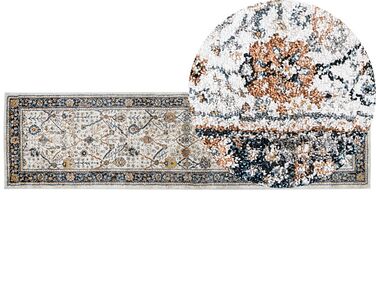 Teppich beige / blau orientalisches Muster 80 x 300 cm Kurzflor ARATES