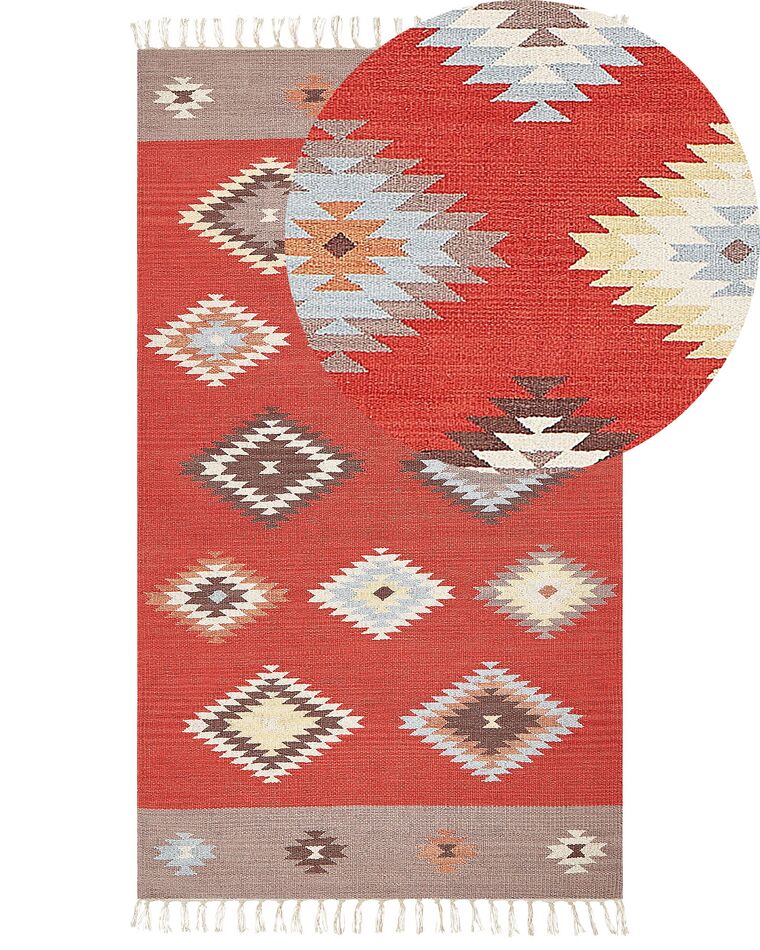Alfombra kilim de algodón rojo/marrón/beige 80 x 150 cm LORUT_869044