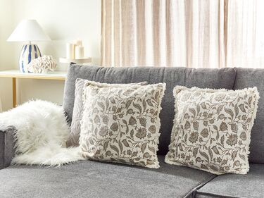 Set of 2 Cotton Cushions Floral Motif 45 x 45 cm White and Grey LIVISTONA
