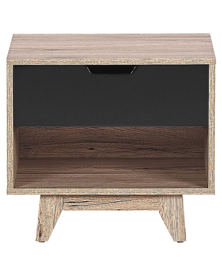 1 Drawer Bedside Table Light Wood with Black SPENCER Beliani.at