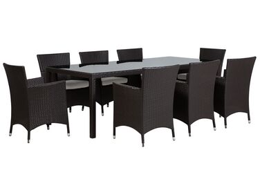 Trädgårdsmöbelset av bord och 8 stolar konstrotting svart ITALY