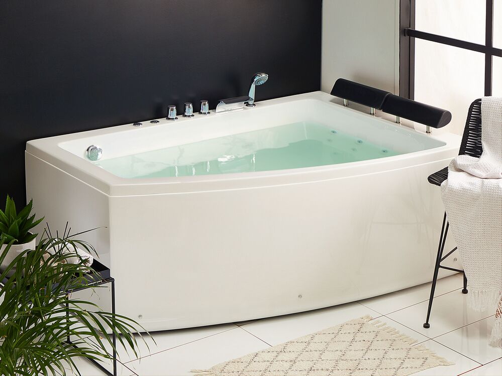 Whirlpool Badewanne weiß Eckmodell mit LED 182 x 122 cm links SERRANA