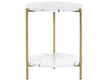Tavolino effetto marmo bianco e oro ø 40 cm REVA