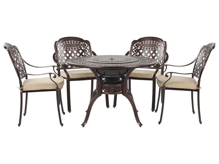 Zestaw ogrodowy metalowy stół z grillem i 4 krzesła brązowy MANFRIA_765595