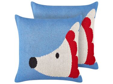 Set of 2 Cotton Cushions Hedgehog Motif 45 x 45 cm Blue PASHOT