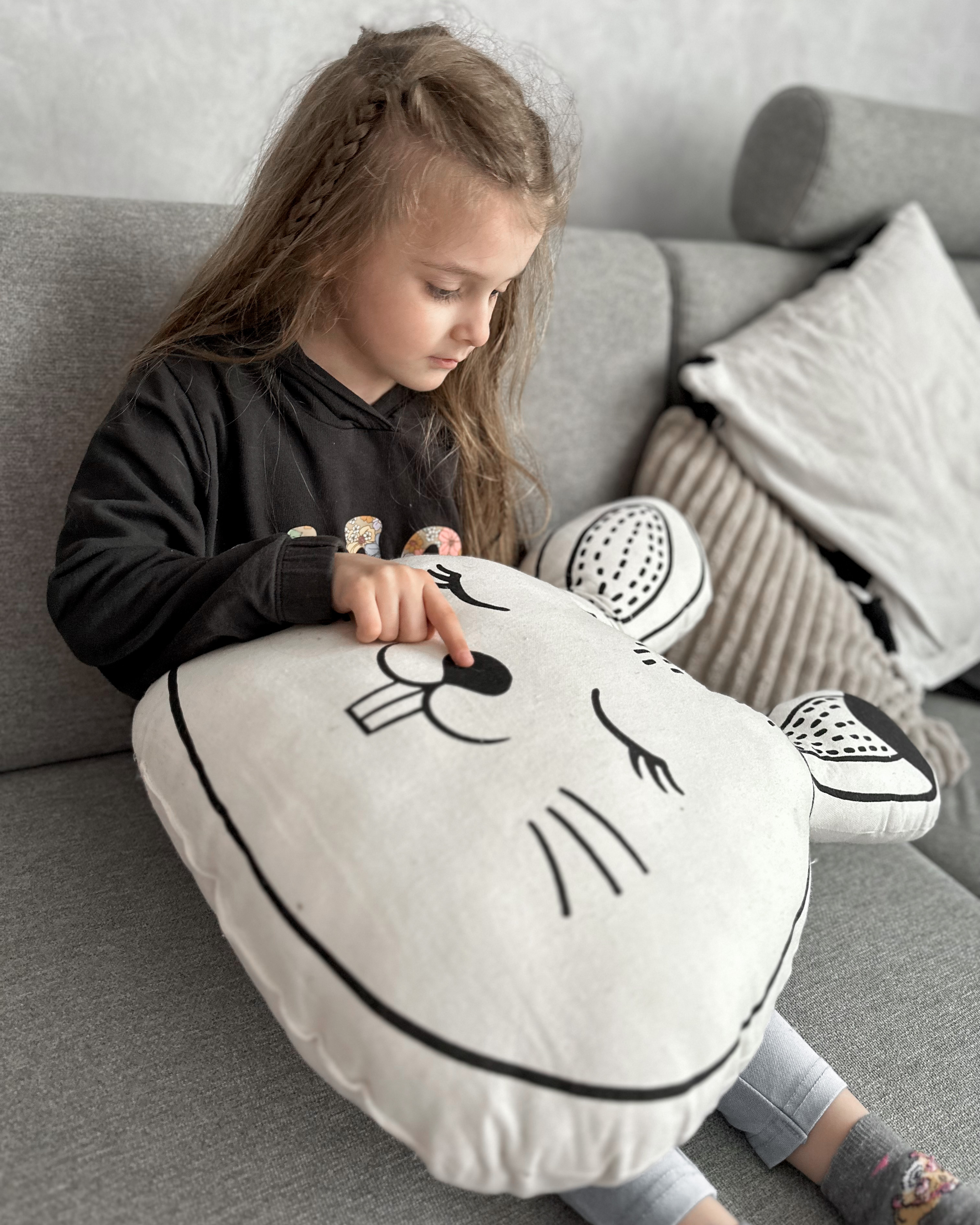 Cotton Kids Cushion Bunny 53 x 43 cm Black and White KANPUR_863460