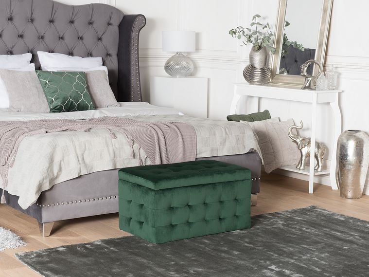 Pouf Ottomano In Velluto Con Contenitore - URBNLIVING Gigi, Poggiapiedi E Sedia, Nero Rotondo