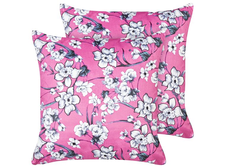 2 welurowe poduszki dekoracyjne w kwiaty 45 x 45 cm różowe KOELERIA_914088