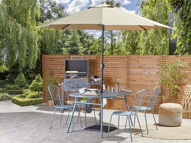 4 Seater Metal Garden Dining Set Light Blue CALVI with Parasol (16 Options)