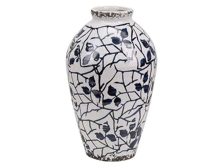 Vaso decorativo gres porcellanato bianco e blu marino 20 cm MALLIA_810736