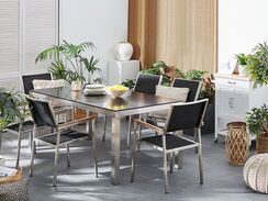 6-istuttava ulkoruokailuryhmä lasitaso tekstiilituolit musta GROSSETO 6-istuttava ulkoruokailuryhmä lasitaso tekstiilituolit musta GROSSETO