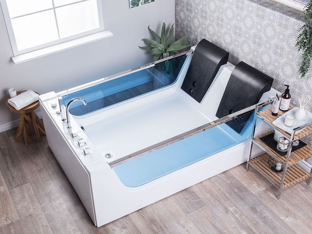 Whirlpool Badewanne weiß rechteckig mit LED 180 x 120 cm CURACAO