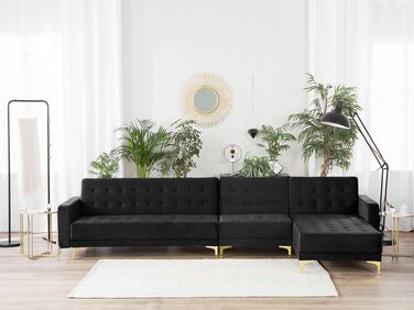 Left Hand Modular Velvet Sofa Black ABERDEEN