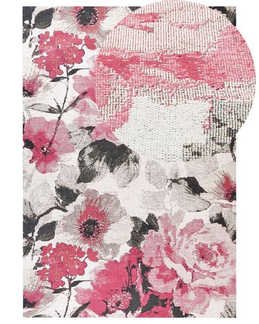 Teppich Baumwolle rosa Blumenmuster 140 x 200 cm Kurzflor EJAZ