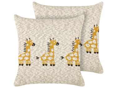 Conjunto de 2 almofadas decorativas com motivo de girafas em algodão creme 45 x 45 cm CHILARI
