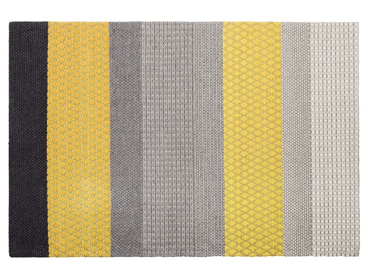 Teppich Wolle grau / gelb 140 x 200 cm Streifenmuster Kurzflor AKKAYA_750906
