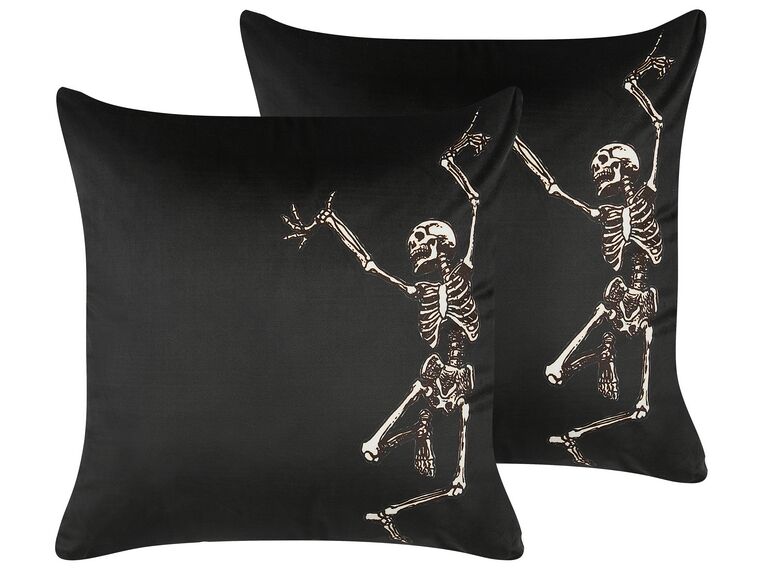 Set of 2 Velvet Cushions Skeleton Pattern 45 x 45 cm Black MEDVES_830162