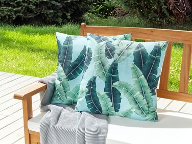 Set of 2 Outdoor Cushions Leaf Motif 45 x 45 cm Green BOISSANO