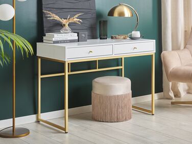 Home Office Desk / 2 Drawer Console Table White with Gold DAPHNE