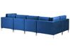 6 Seater U-Shaped Modular Velvet Sofa with Ottoman Blue EVJA_859705