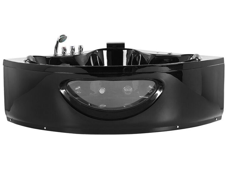 Whirlpool Badewanne schwarz Eckmodell mit LED 205 cm TOCOA_780815