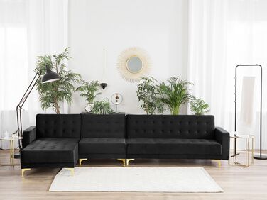 Right Hand Modular Velvet Sofa Black ABERDEEN