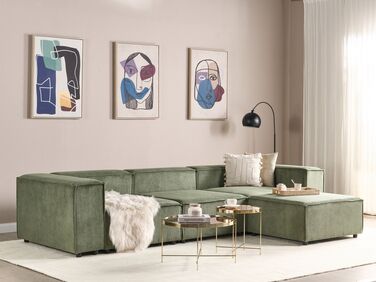 3-seters modulær sofa med ottoman kordfløyel Grønn APRICA
