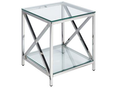 Mesa auxiliar de vidrio templado transparente/plateado 45 x 45 cm AUDET