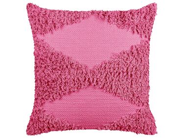 Poduszka dekoracyjna bawełniana tuftowana 45 x 45 cm różowa RHOEO