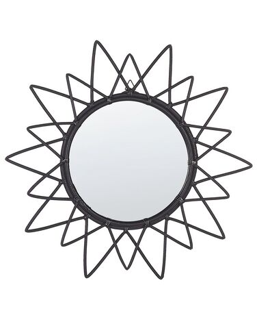 Rattanowe okrągłe lustro ścienne słońce ⌀ 61 cm czarne AROEK