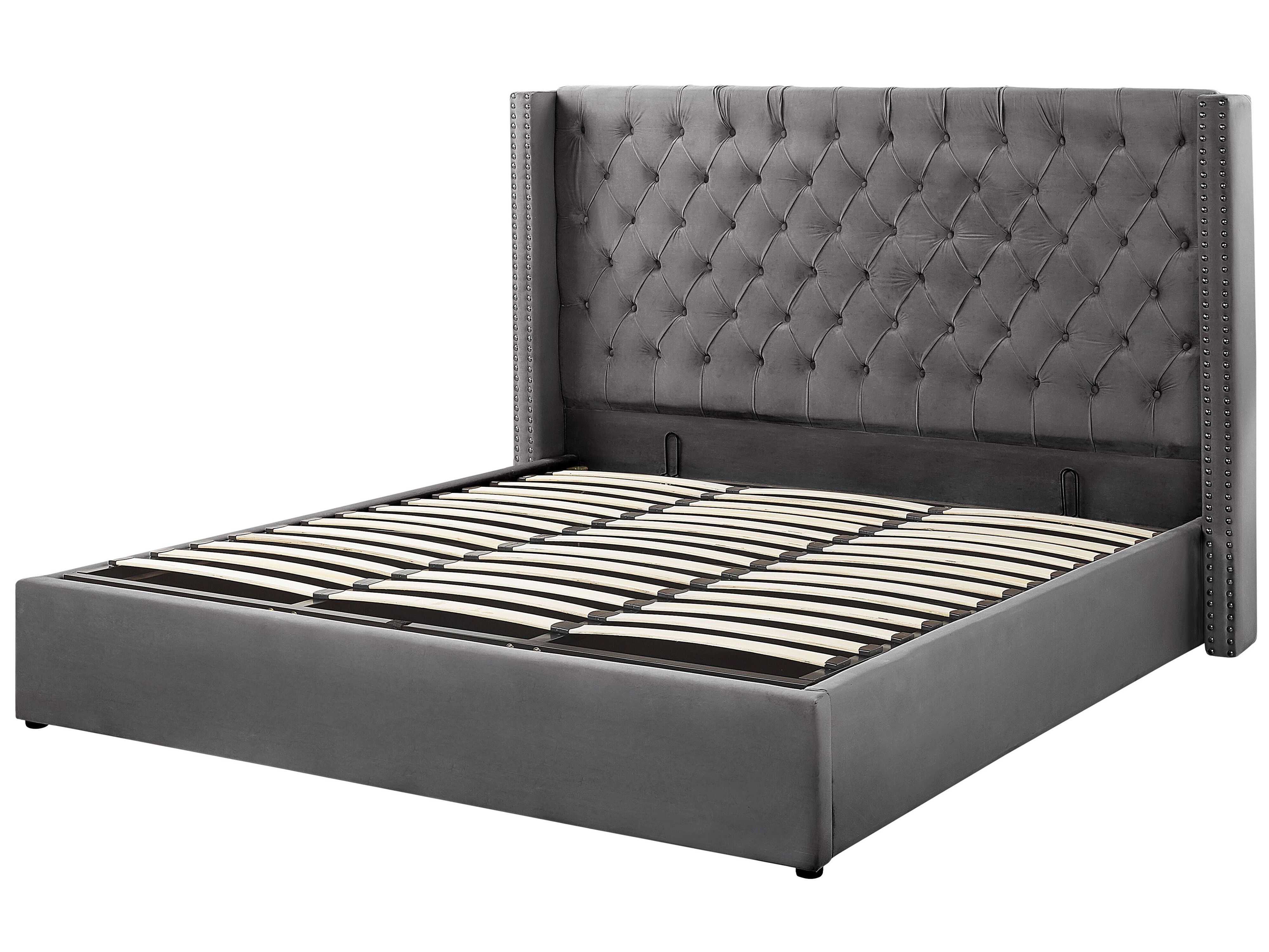 BELIANI Lit avec coffre en velours beige 160 x 200 cm LUBBON pas cher BELIANI Lit avec coffre en velours beige 160 x 200 cm LUBBON pas cher