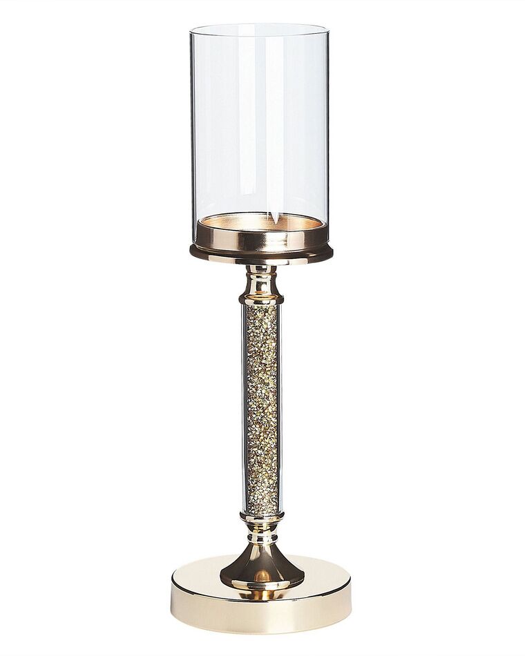 Glass Hurricane Candle Holder 41 cm Gold ABBEVILLE_788802
