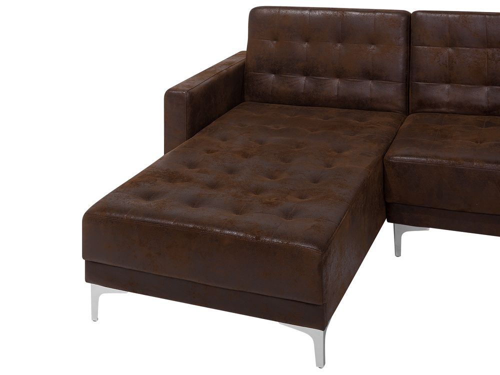 5 Seater UShaped Modular Faux Leather Sofa with Ottoman Brown ABERDEEN