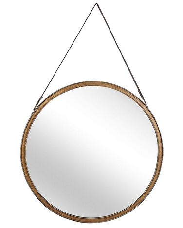 Round Metal Wall Mirror with Strap ø 60 cm Gold AUTUN