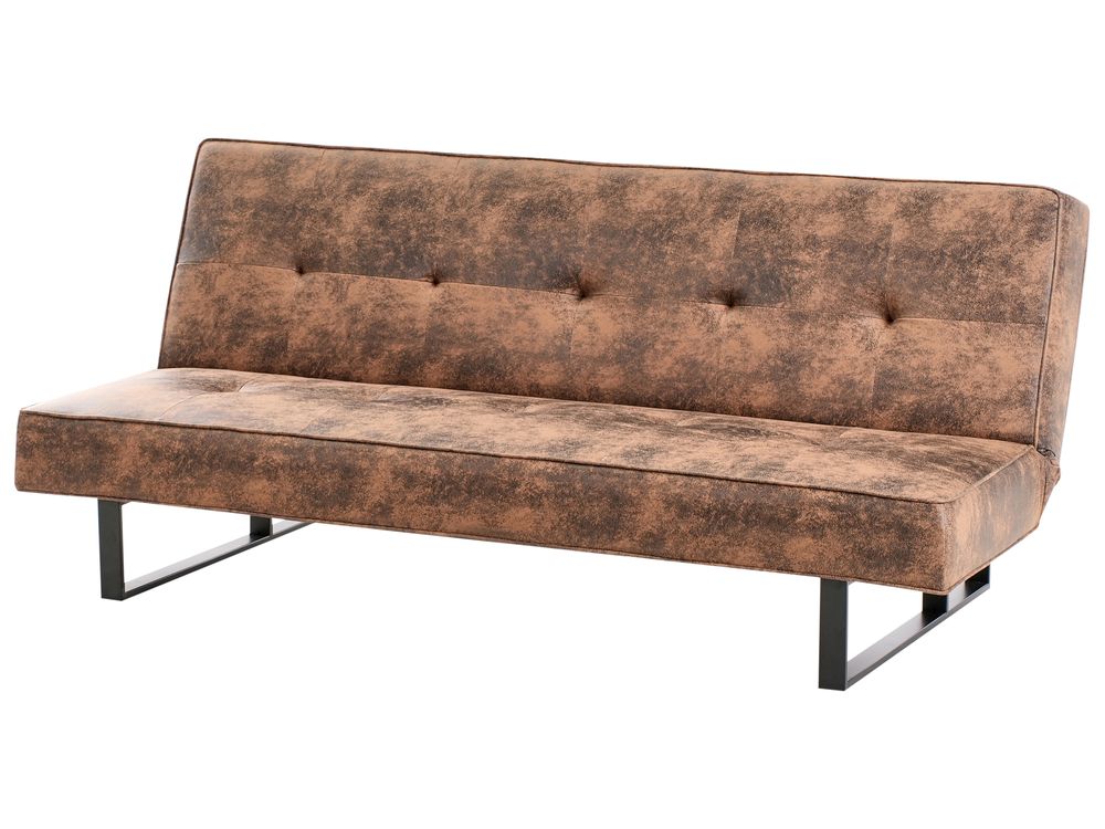 Faux Leather Sofa Bed Brown DERBY Small Beliani.co.uk