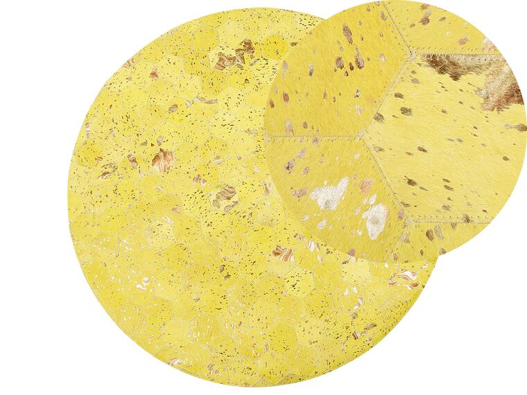 Dywan patchwork okrągły skórzany ⌀ 140 cm żółty ZEYTIN_742897