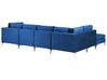 Right Hand 5 Seater Modular Velvet Corner Sofa with Ottoman Blue EVJA_859872