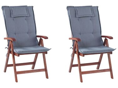 Set of 2 Acacia Wood Garden Chair Folding with Blue Cushion TOSCANA
