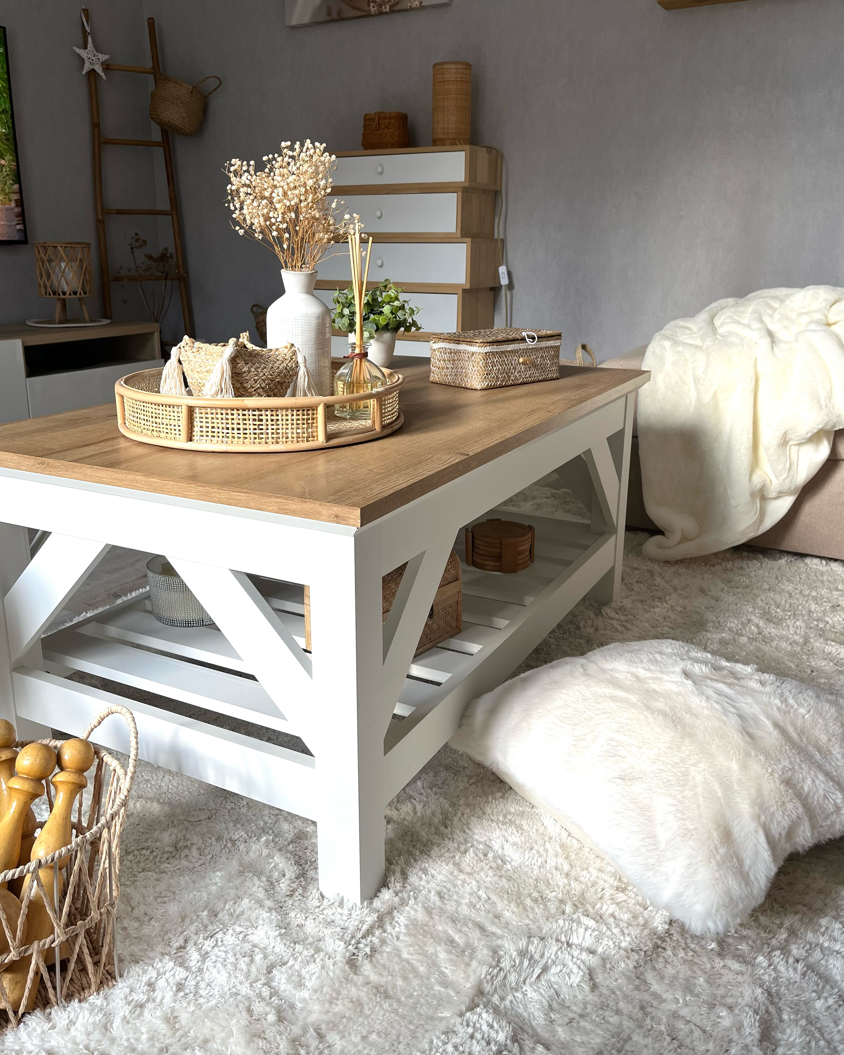 Coffee Table with Shelf White and Light Wood SAVANNAH_877345