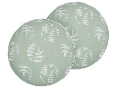 Set of 2 Outdoor Cushions Leaf Motif ⌀ 40 cm Green ALASSIO