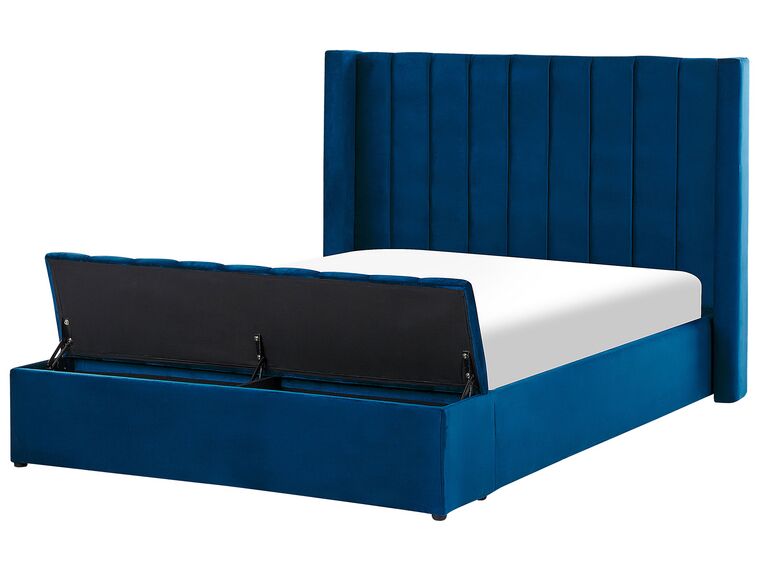 Łóżko wodne welurowe z ławką 140 x 200 cm niebieskie NOYERS_915278