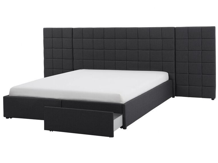 Łóżko z szufladami tapicerowane 180 x 200 cm szare MILLAU_736795