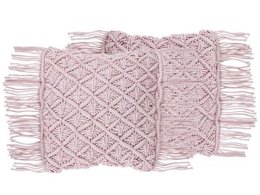 Conjunto de 2 almofadas decorativas em macramé de algodão rosa 40 x 40 cm YANIKLAR