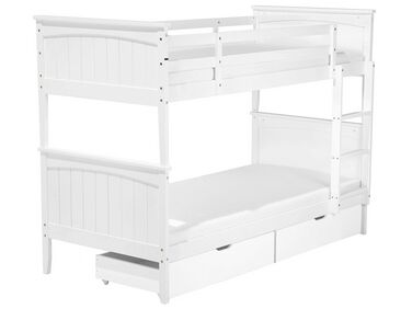 Łóżko piętrowe z szufladami drewniane 90 x 200 cm białe ALBON