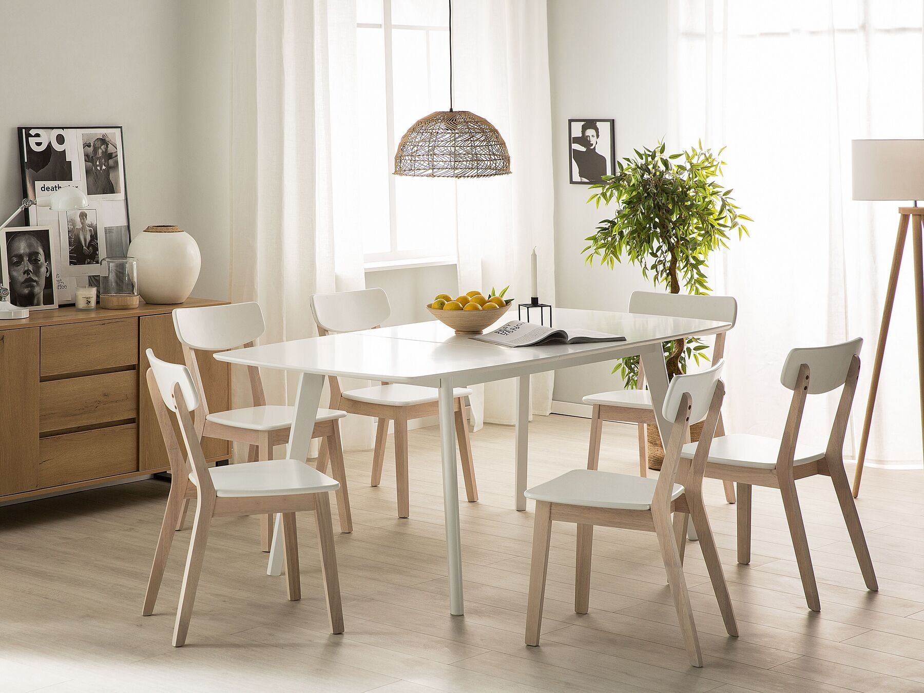 Dining Table 120 160 x 80 cm White Rectangular Extending Solid