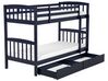 Wooden EU Single Size Bunk Bed with Storage Dark Blue REVIN_797202